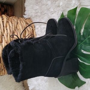 UGG Australia jerene black leather boots Office Siren Goth Grunge Corpcore